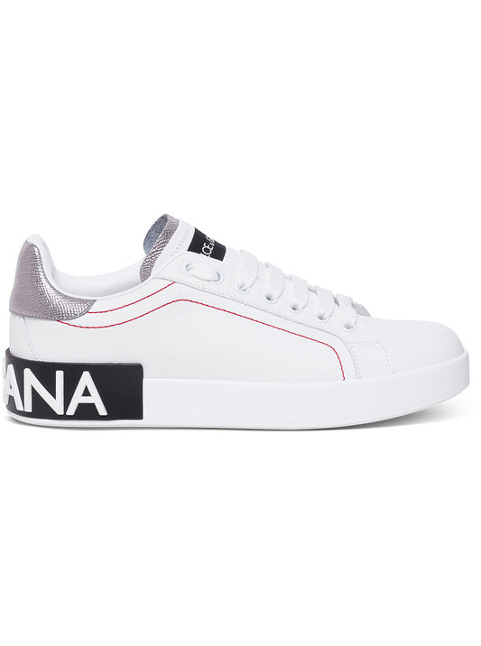Dolce & Gabbana Women Portofino White Leather Sneakers With Logo
