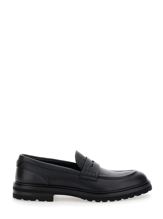 Dolce & Gabbana Men 'Altavilla' Black Loafers With Dg Logo On The Heel In Brushed Leather Man
