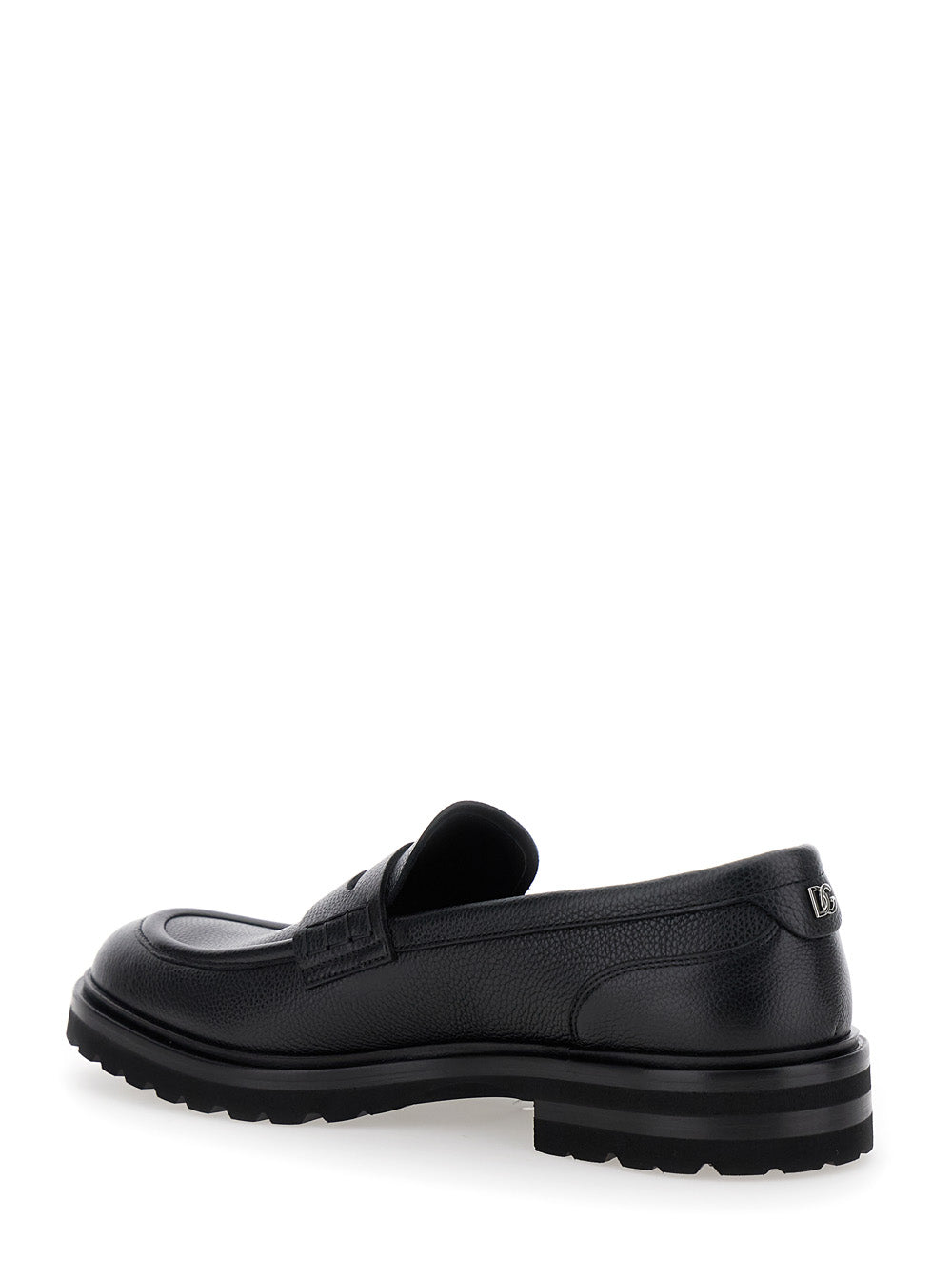 Dolce & Gabbana Men 'Altavilla' Black Loafers With Dg Logo On The Heel In Brushed Leather Man
