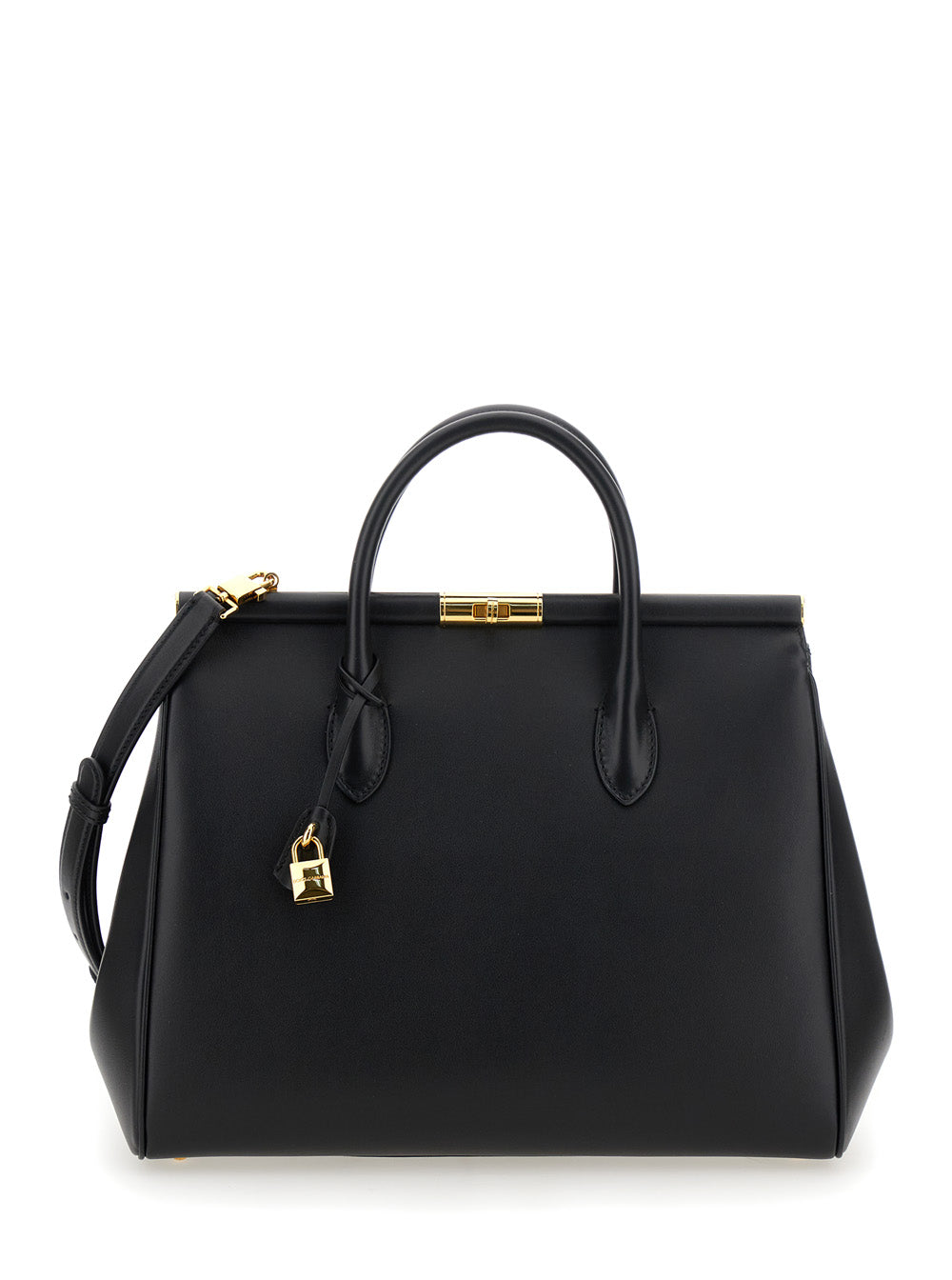 Dolce & Gabbana Women 'Marlene' Black Handbag With Padlock Detail And Logo Embossed On The Back In Leather Woman