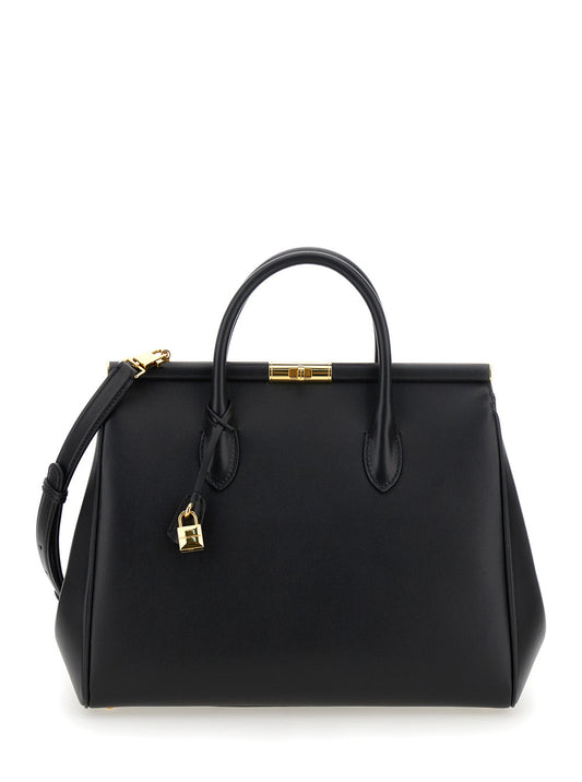Dolce & Gabbana Women 'Marlene' Black Handbag With Padlock Detail And Logo Embossed On The Back In Leather Woman