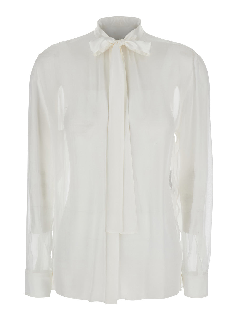 Dolce & Gabbana Women White Shirt With Pussy-Bow Collar In Silk Woman