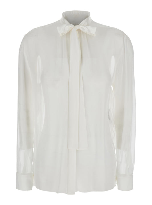 Dolce & Gabbana Women White Shirt With Pussy-Bow Collar In Silk Woman