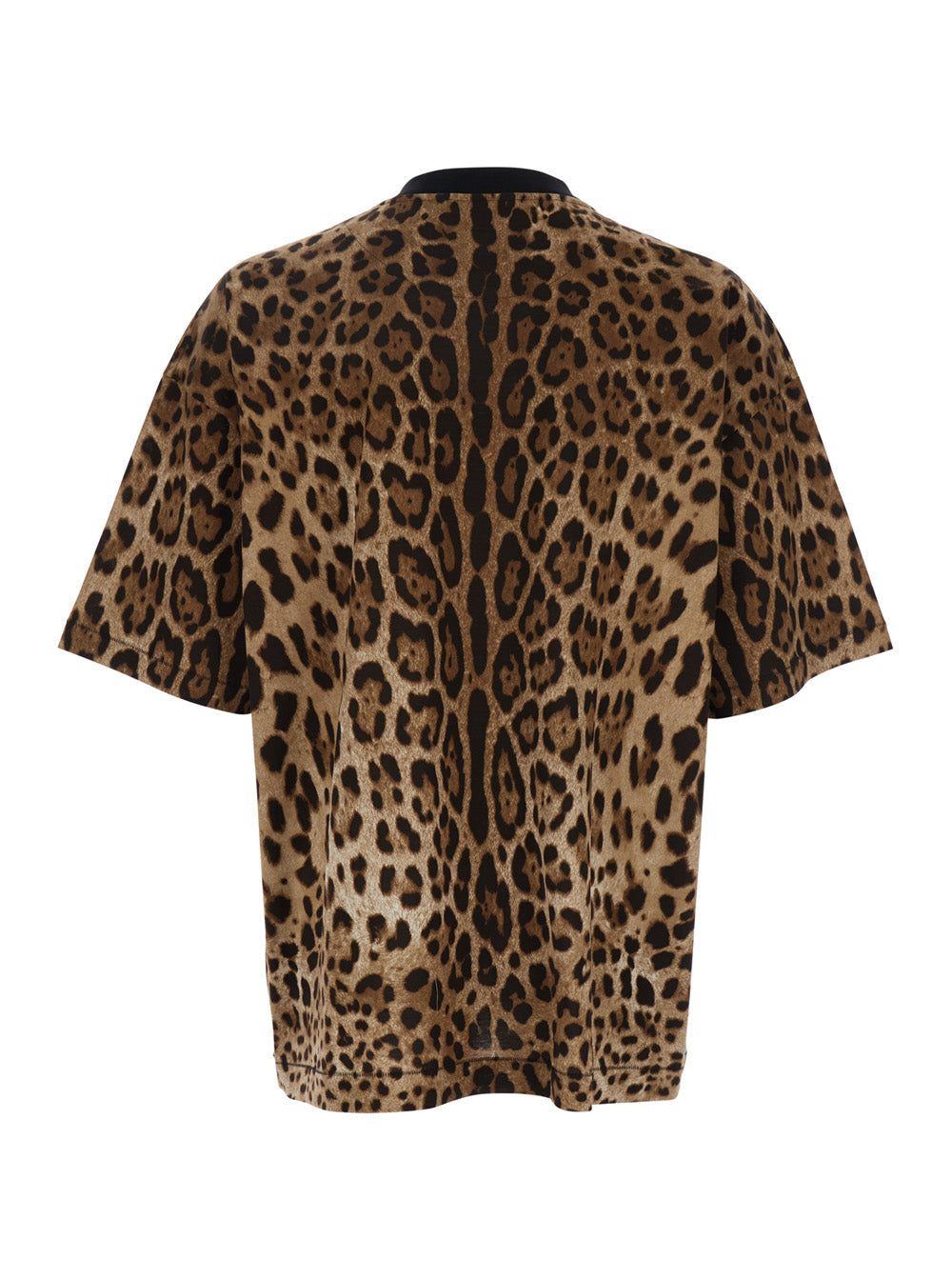 Dolce & Gabbana Men Brown T-Shirt With All-Over Leopard Motif In Cotton Man
