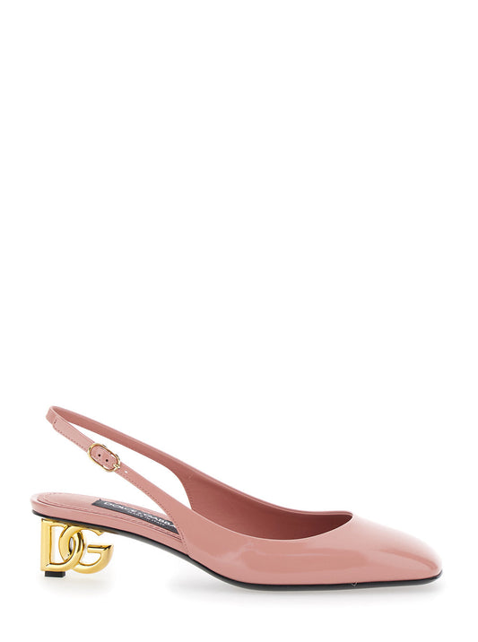 Dolce & Gabbana Women Pink Décolleté With Dg Logo On The Heel In Shiny Leather Woman