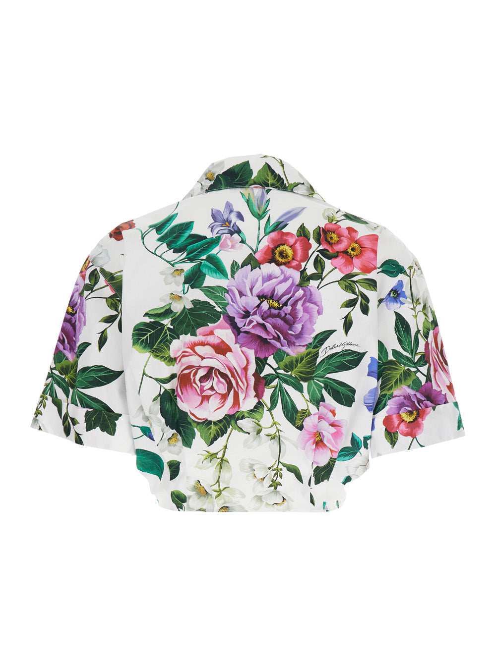 Dolce & Gabbana Women Multicolor Crop Shirt With All-Over Floral Motif And Logo Lettering Detail On The Front In Cotton Woman