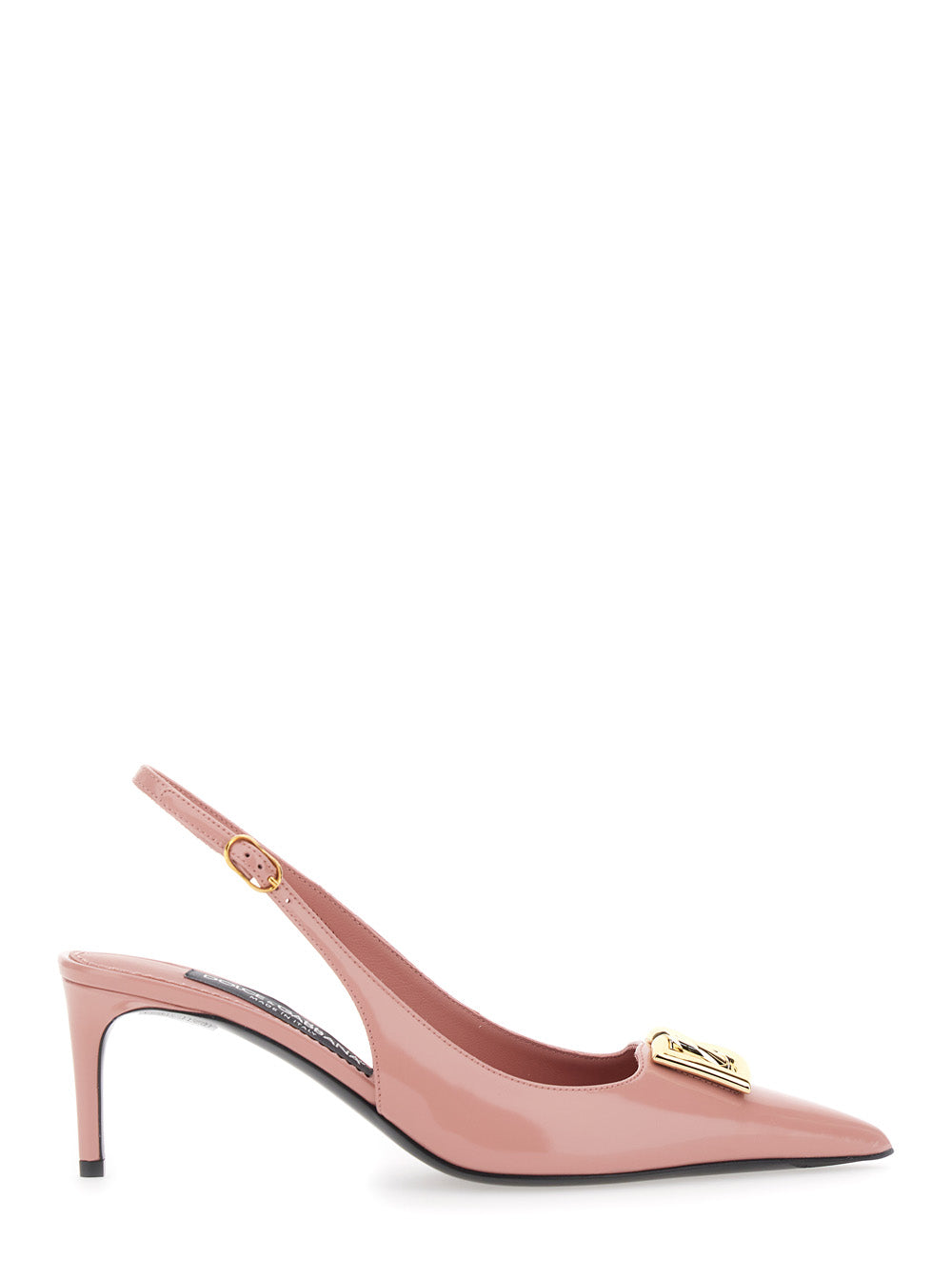 Dolce & Gabbana Women Pink Slingback Pumps With Logo Plaque On The Front In Leather Woman
