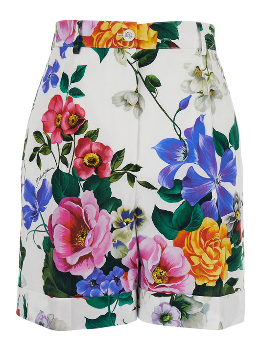 Dolce & Gabbana Women Multicolor Bermuda Shorts With All-Over Floral Pattern Print In Cotton Woman