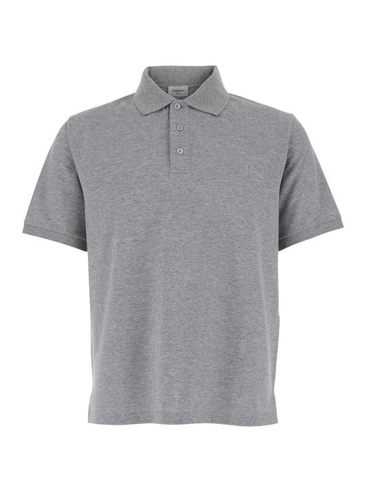 Saint Laurent Men Grey Polo Shirt With Tone-On-Tone Embroidered Logo On The Front In Cotton Blend Man