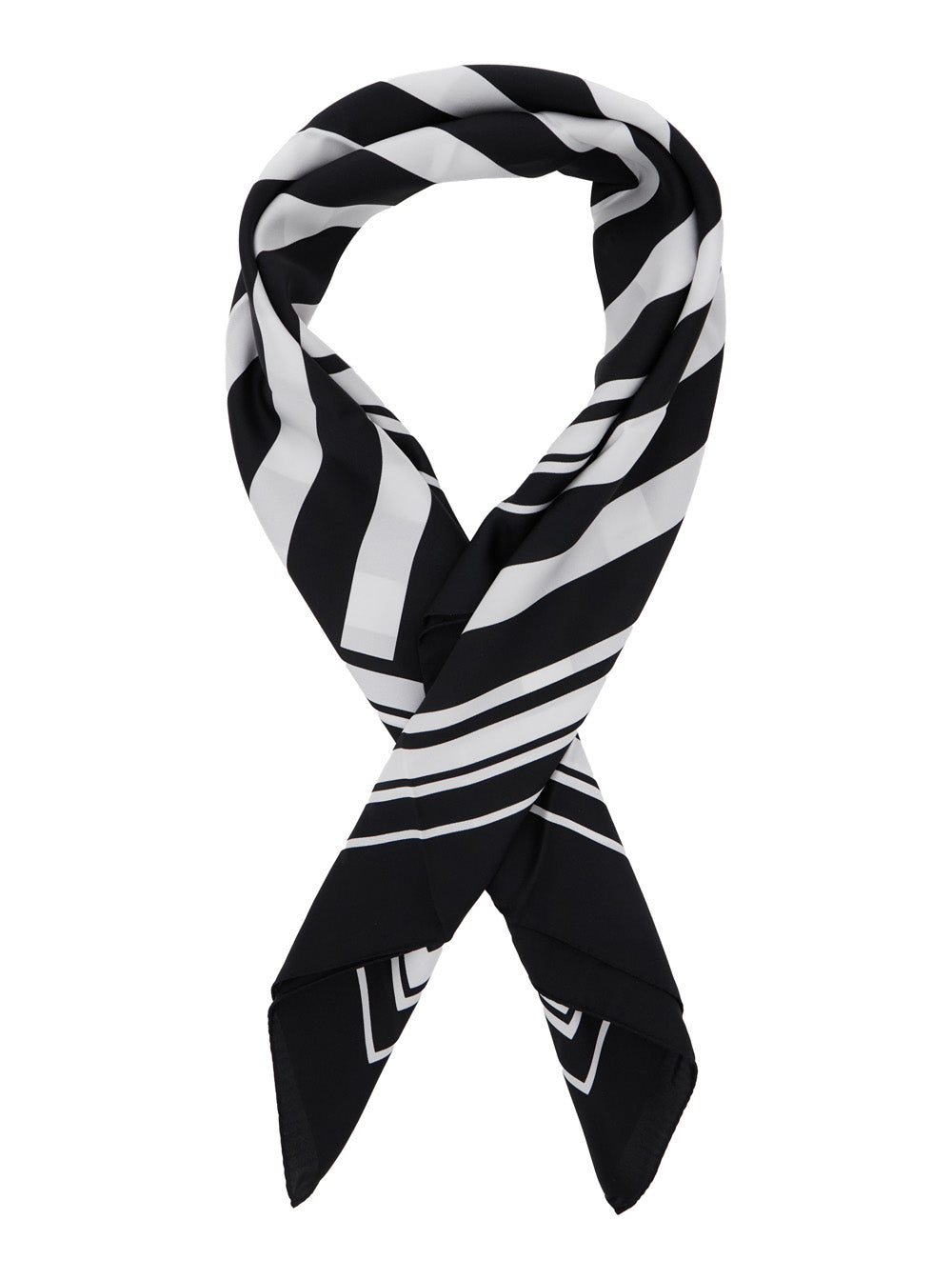 Dolce & Gabbana Men Black And White Square Scarf With Logo Lettering On The Front And All-Over Striped Motif In Silk Man