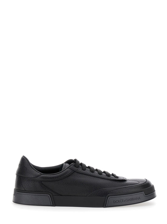 Dolce & Gabbana Men 'Portofino' Black Sneaker With Logo Print On The Sole In Hammered Leather Man