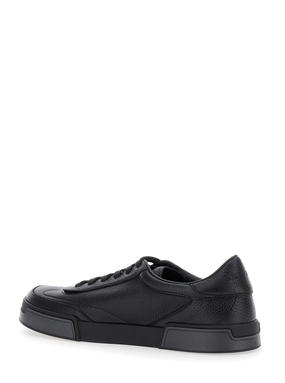Dolce & Gabbana Men 'Portofino' Black Sneaker With Logo Print On The Sole In Hammered Leather Man