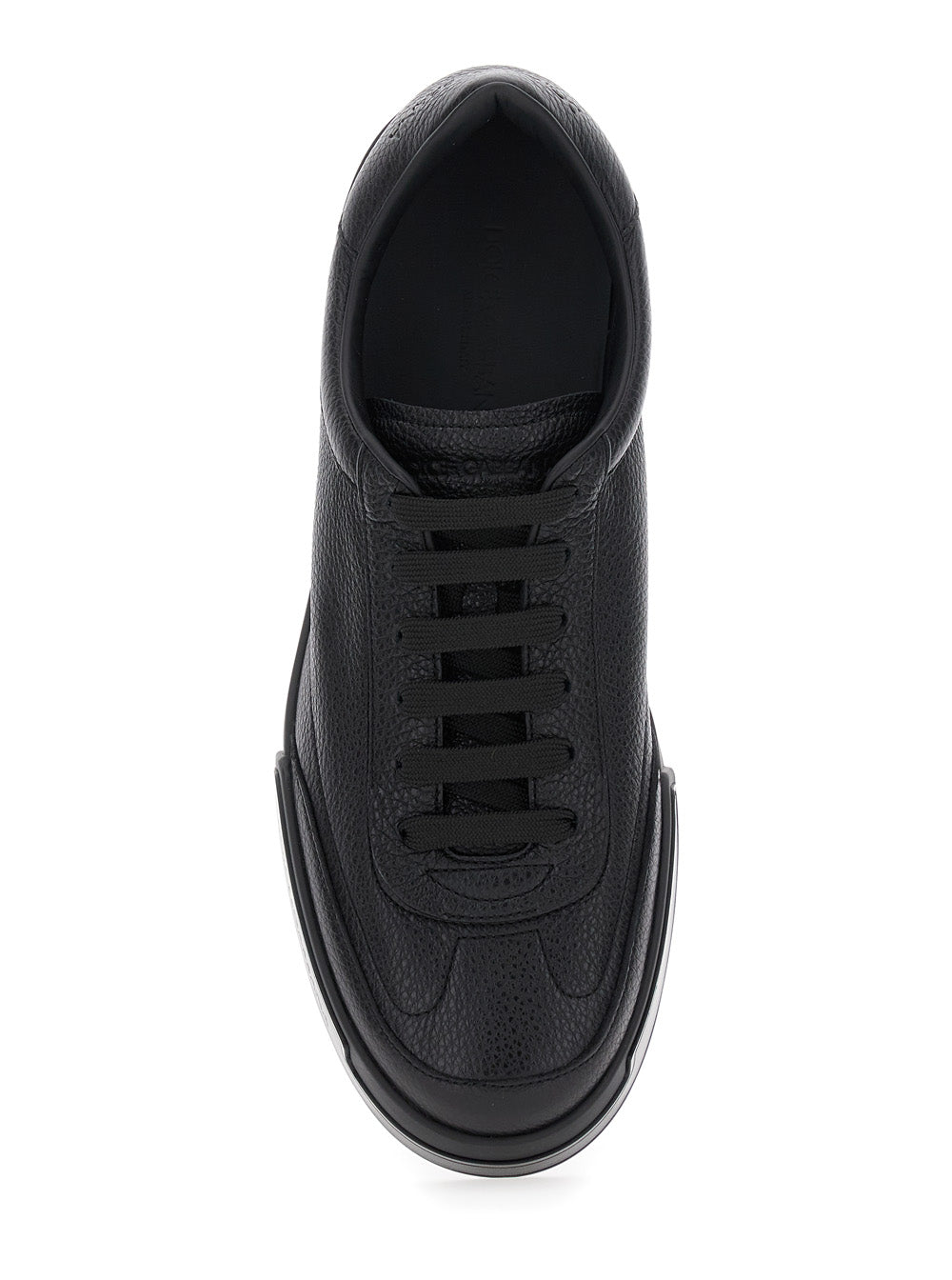 Dolce & Gabbana Men 'Portofino' Black Sneaker With Logo Print On The Sole In Hammered Leather Man