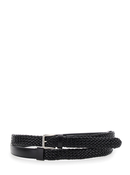 Dolce & Gabbana Men Black Belt With Buckle Closure And Interwoven Design In Leather Man