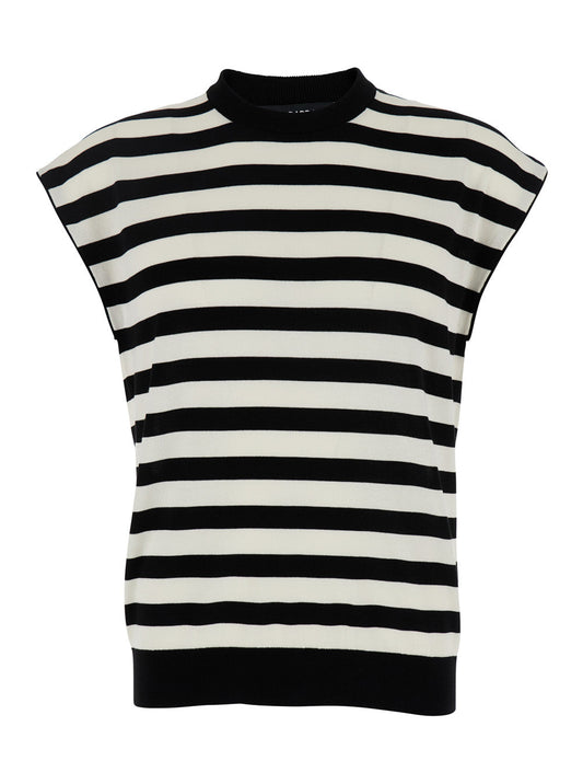 Dolce & Gabbana Men Black And White Sleeveless Top With Round Neck And All-Over Strpied Motif In Cotton Woman