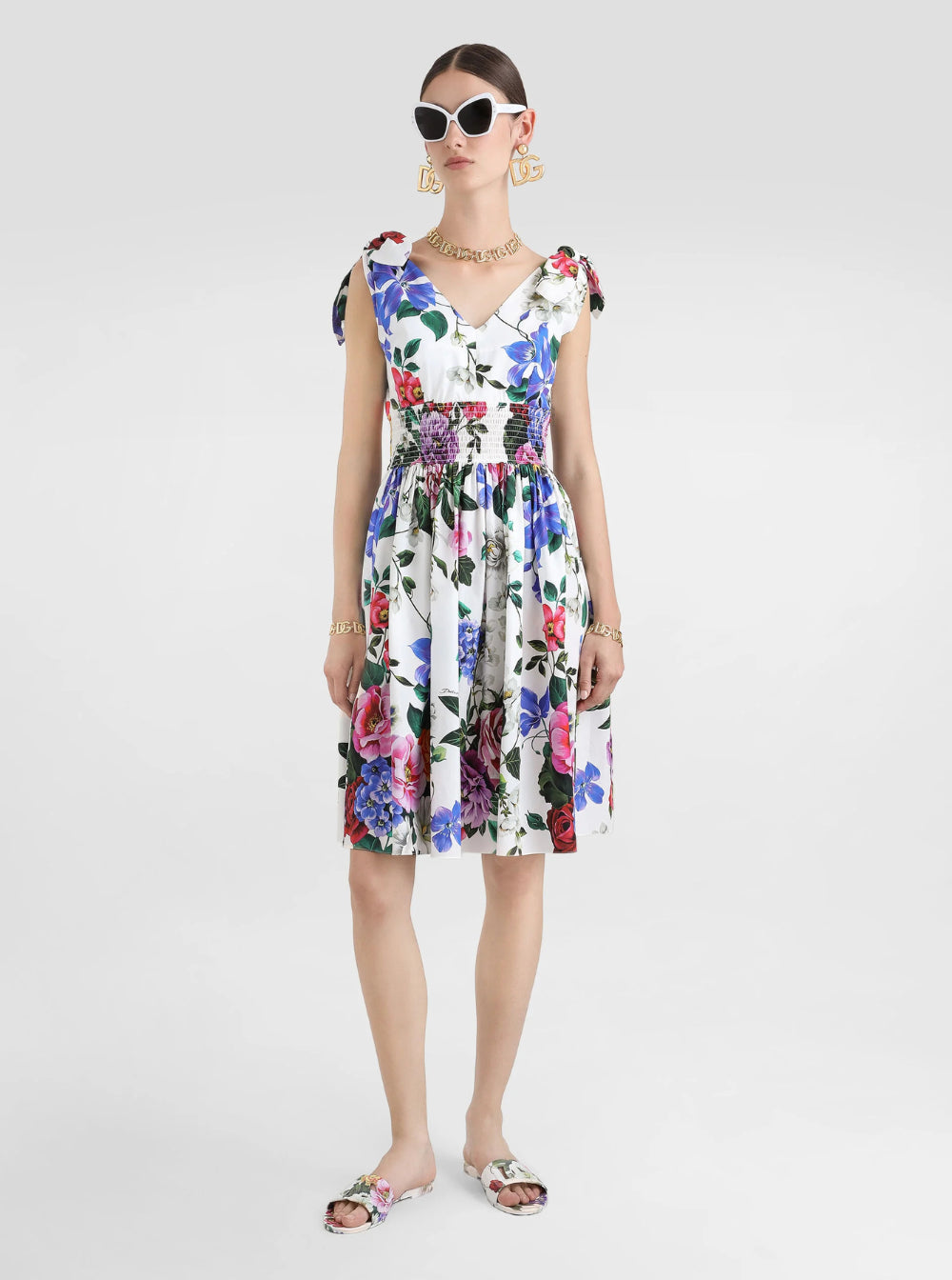 Dolce & Gabbana Women Multicolor Short Dress With All-Over Floral Print In Cotton Woman