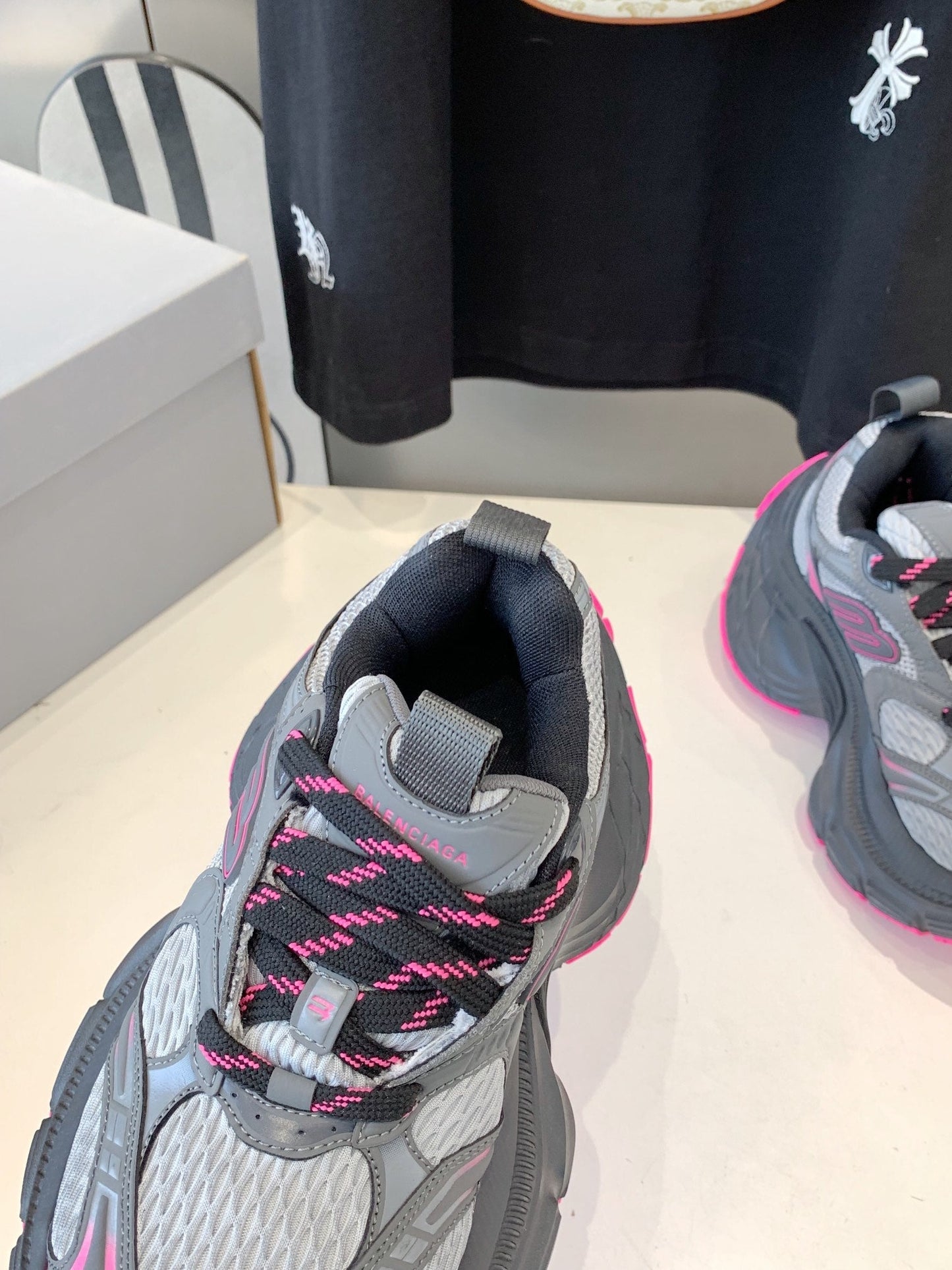 Balanciaga DAD SHOES IN GRAY MIX PINK MESH AND CALFSKIN
