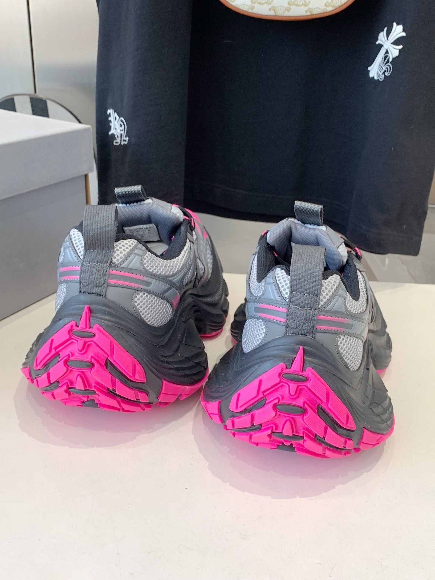 Balanciaga DAD SHOES IN GRAY MIX PINK MESH AND CALFSKIN
