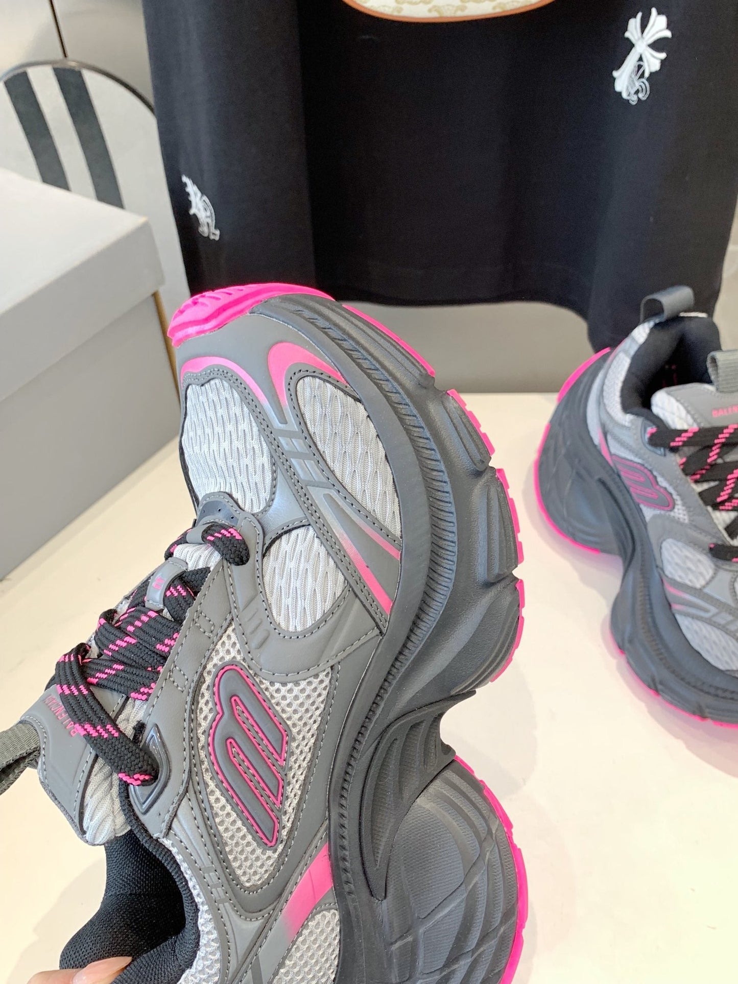 Balanciaga DAD SHOES IN GRAY MIX PINK MESH AND CALFSKIN