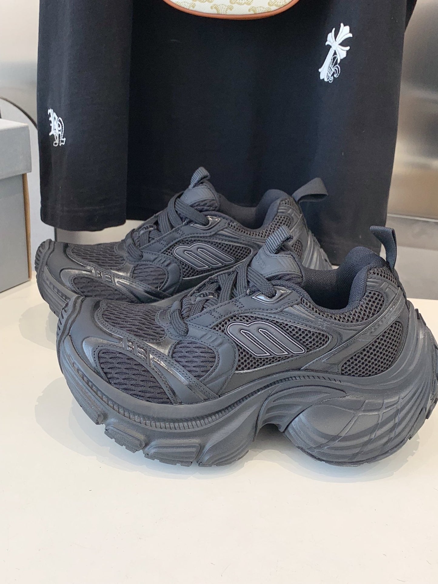 Balanciaga DAD SHOES IN BLACK MESH AND CALFSKIN