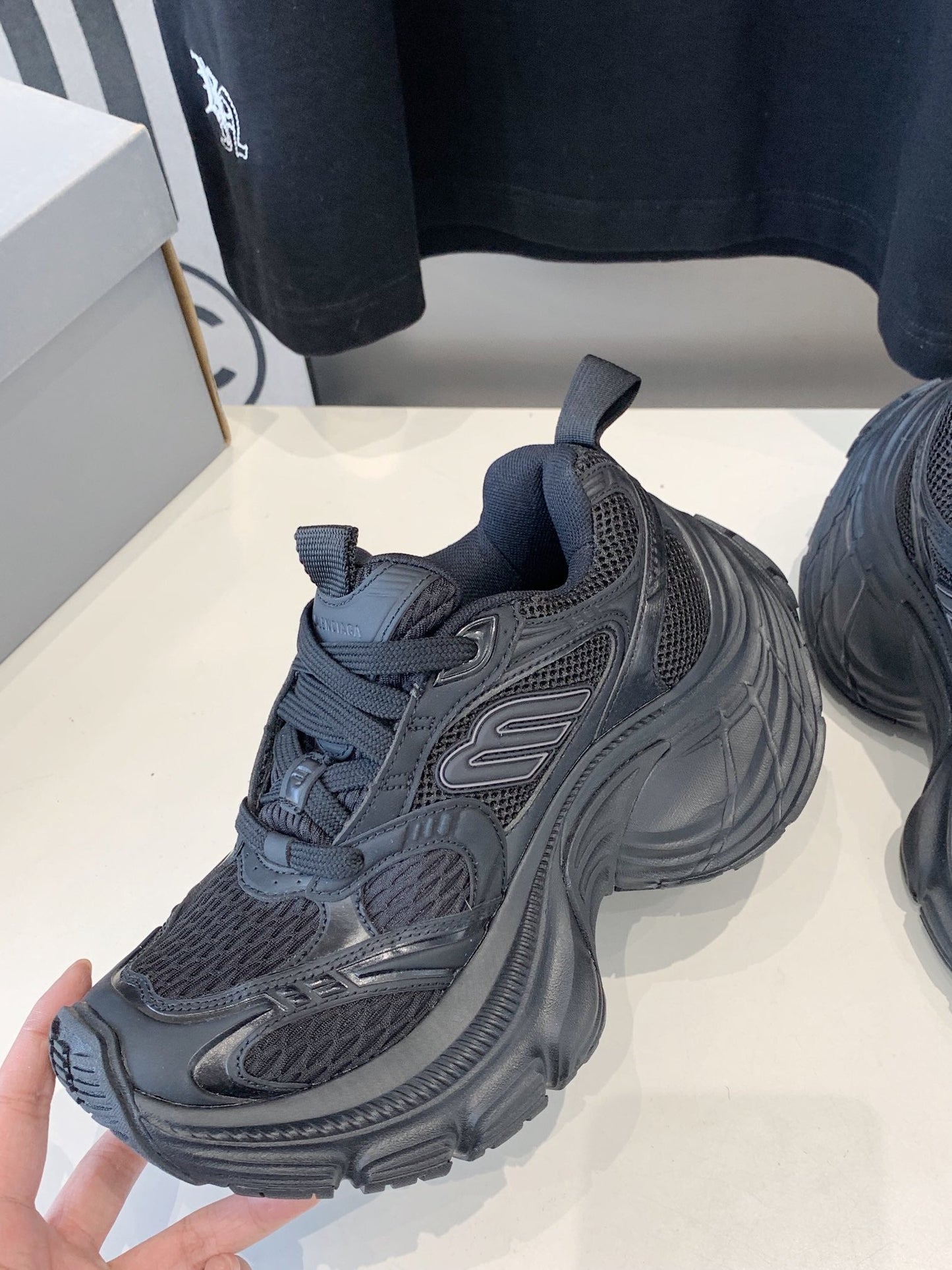 Balanciaga DAD SHOES IN BLACK MESH AND CALFSKIN
