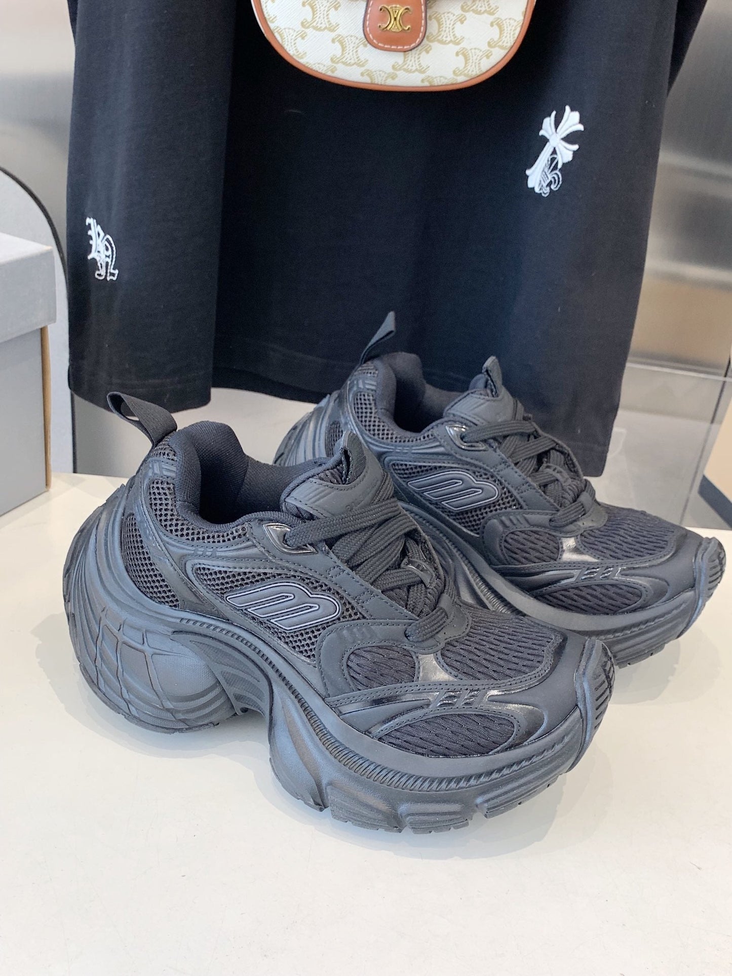 Balanciaga DAD SHOES IN BLACK MESH AND CALFSKIN