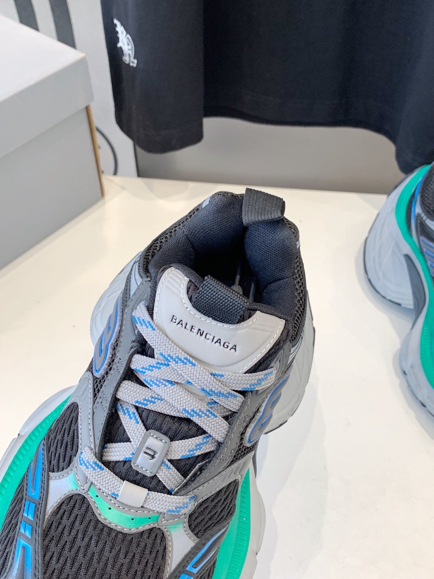 Balanciaga DAD SHOES IN GRAY MIX MINT GREEN AND BLUE MESH AND CALFSKIN