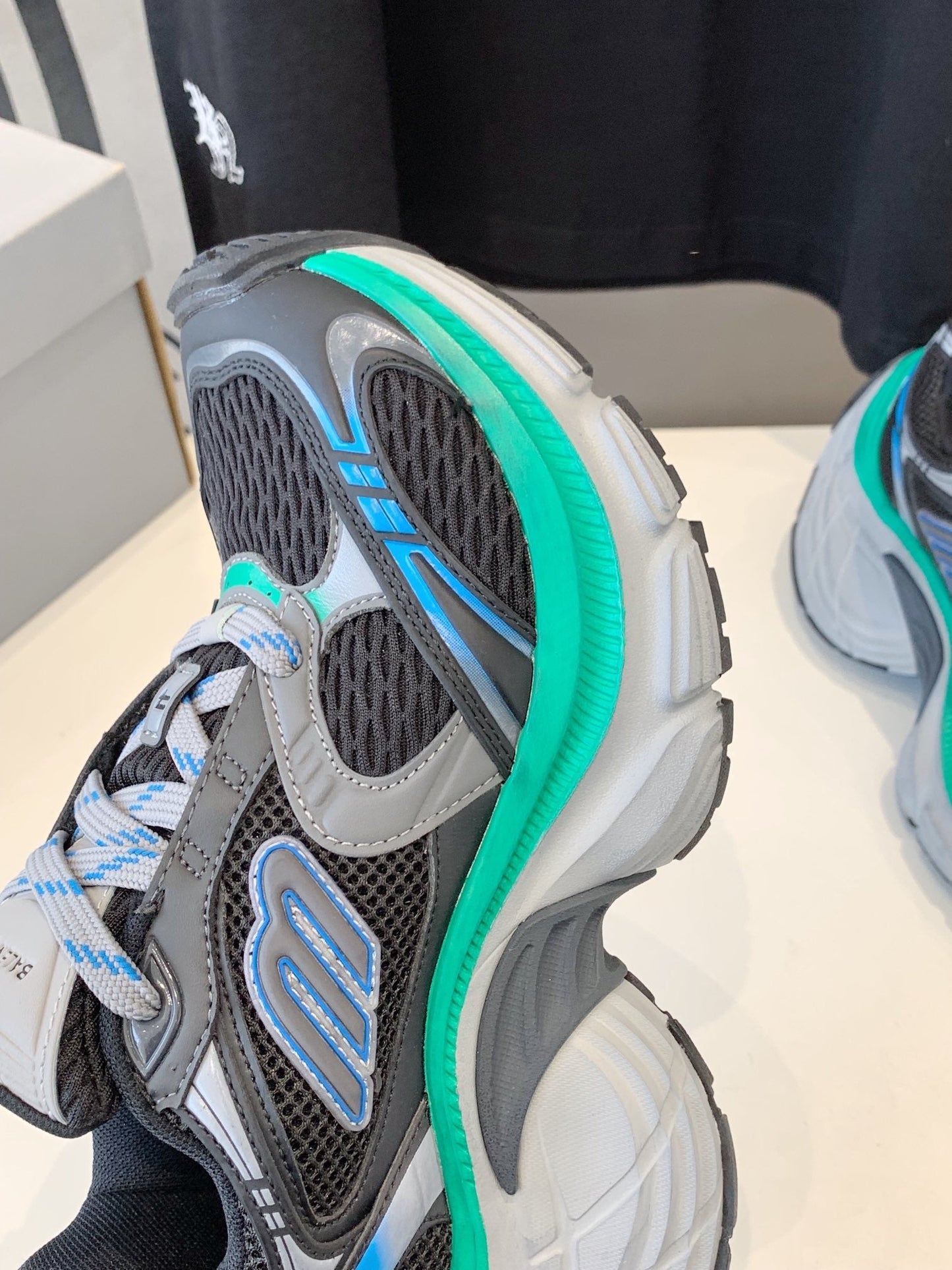 Balanciaga DAD SHOES IN GRAY MIX MINT GREEN AND BLUE MESH AND CALFSKIN