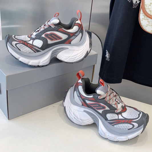 Balanciaga DAD SHOES IN GREY RED WHITE MESH AND CALFSKIN