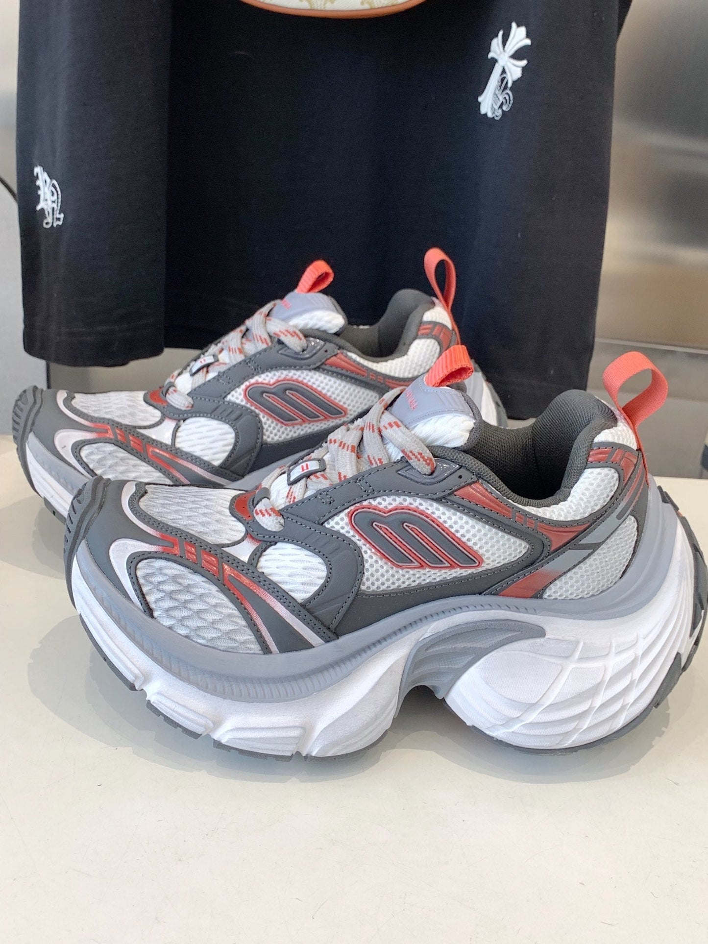 Balanciaga DAD SHOES IN GREY RED WHITE MESH AND CALFSKIN
