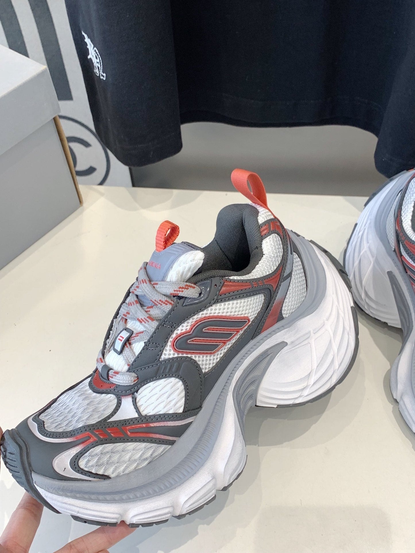 Balanciaga DAD SHOES IN GREY RED WHITE MESH AND CALFSKIN
