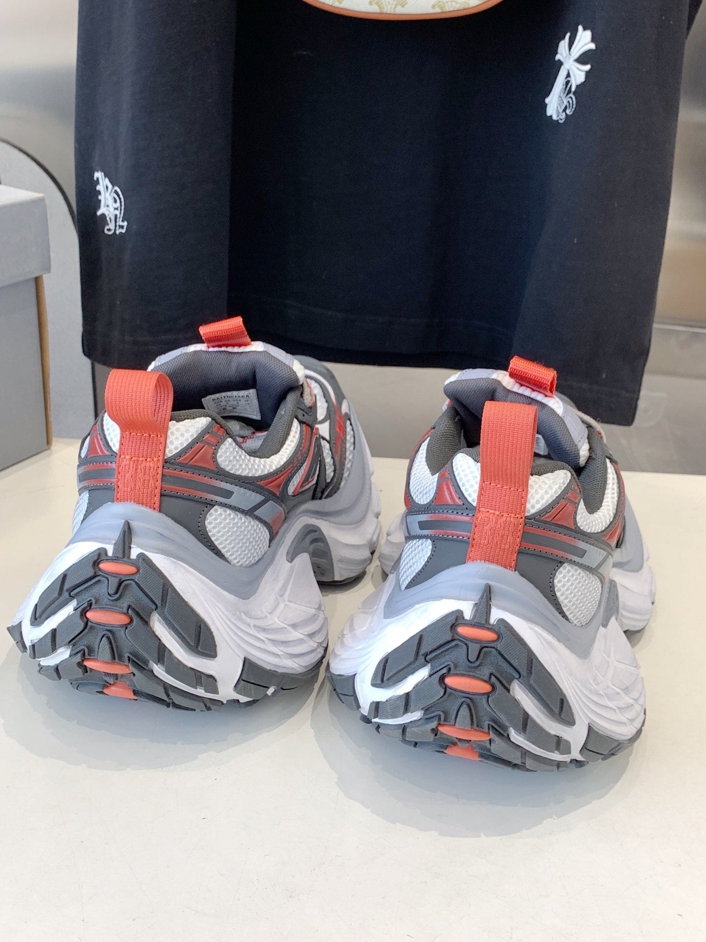 Balanciaga DAD SHOES IN GREY RED WHITE MESH AND CALFSKIN