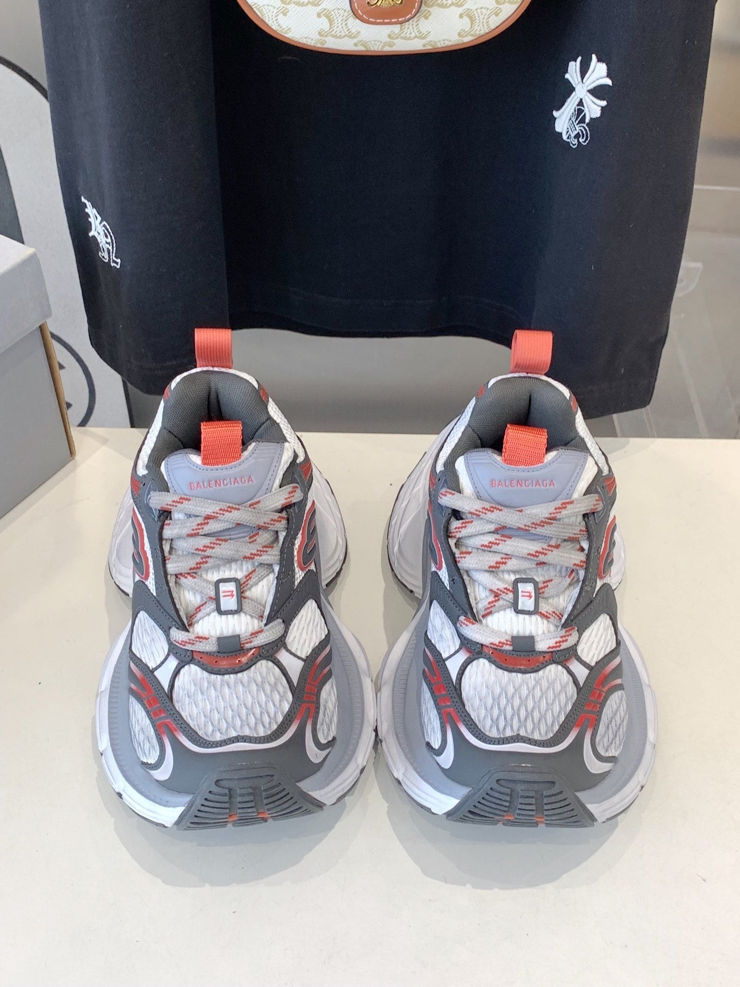 Balanciaga DAD SHOES IN GREY RED WHITE MESH AND CALFSKIN