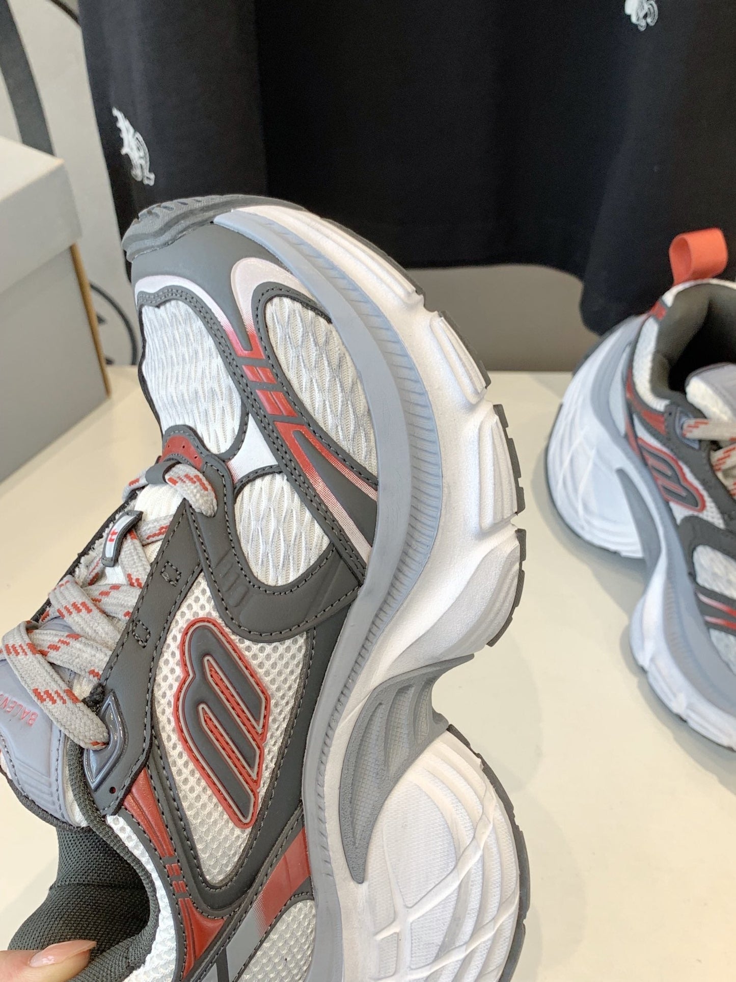 Balanciaga DAD SHOES IN GREY RED WHITE MESH AND CALFSKIN