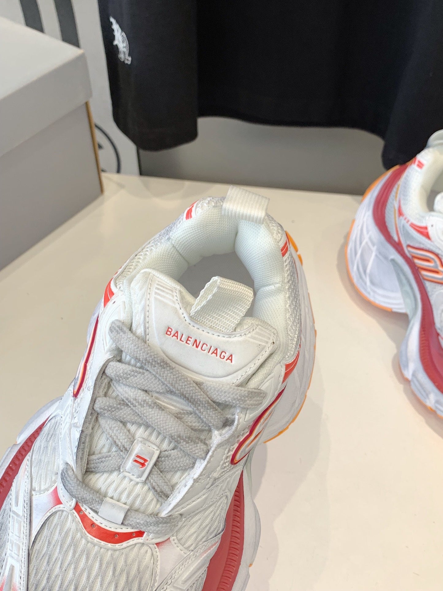 Balanciaga DAD SHOES IN RED ORANGE AND DUST WHITE MESH AND CALFSKIN