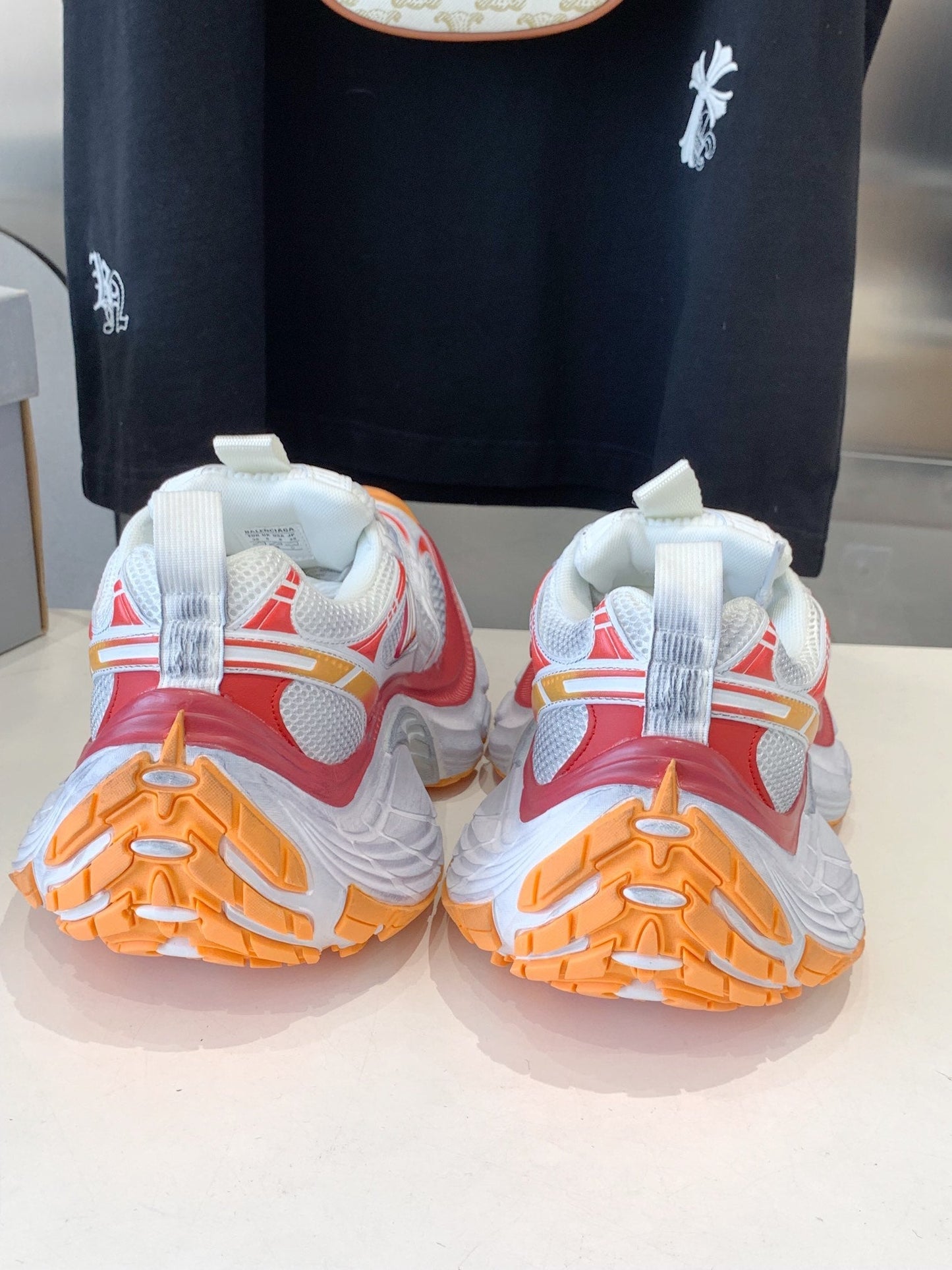 Balanciaga DAD SHOES IN RED ORANGE AND DUST WHITE MESH AND CALFSKIN