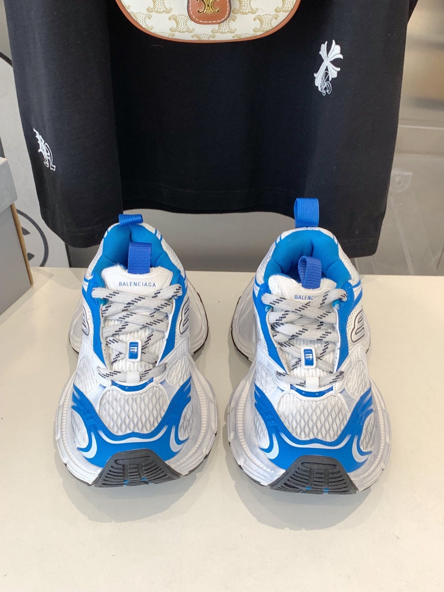 Balanciaga DAD SHOES IN WHITE MIX BLUE MESH AND CALFSKIN