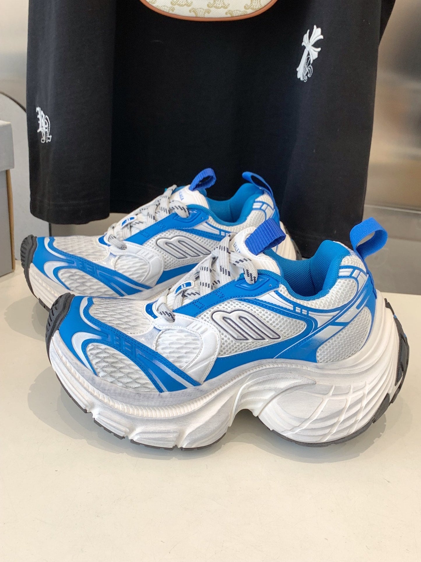 Balanciaga DAD SHOES IN WHITE MIX BLUE MESH AND CALFSKIN