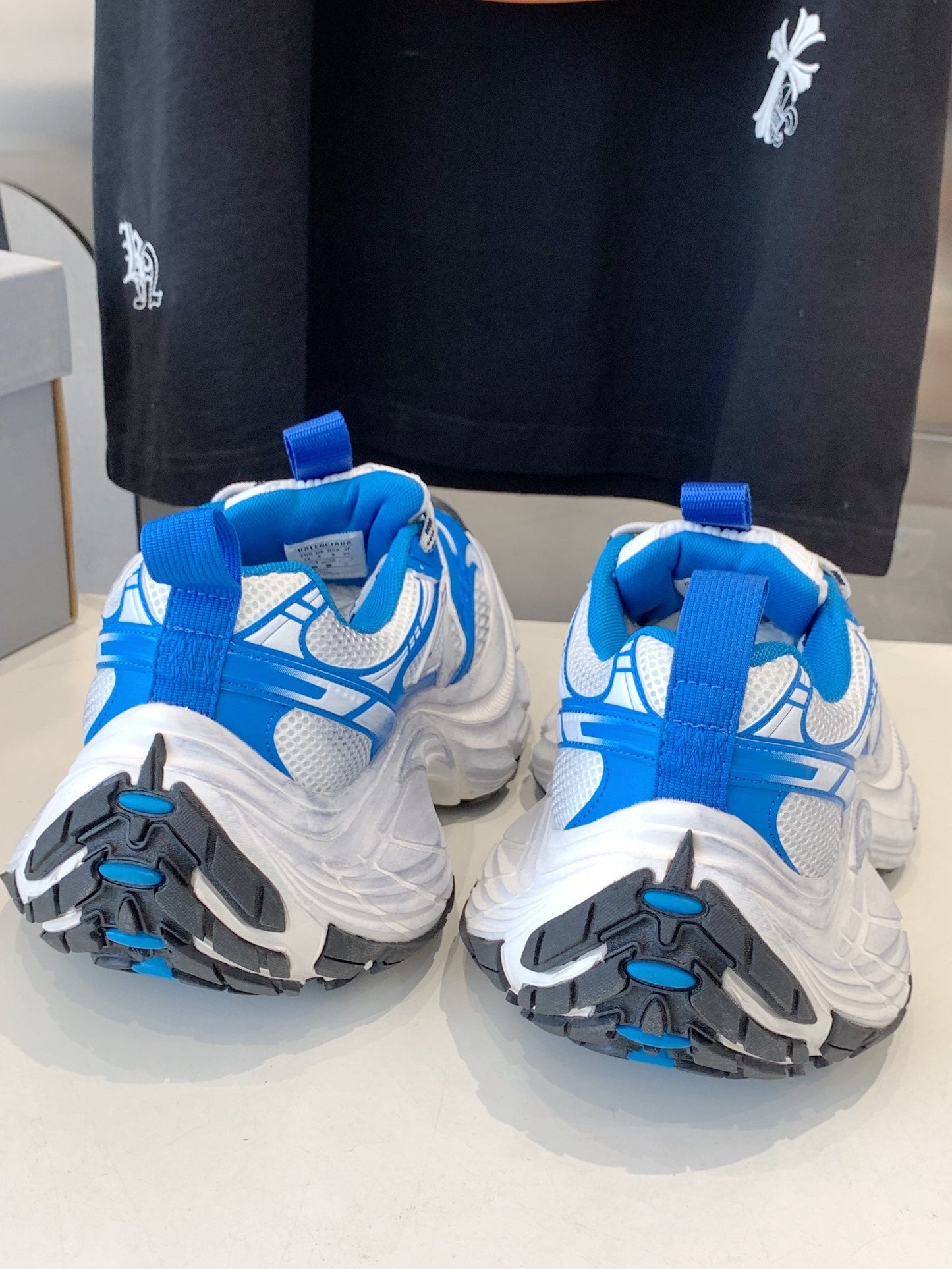 Balanciaga DAD SHOES IN WHITE MIX BLUE MESH AND CALFSKIN