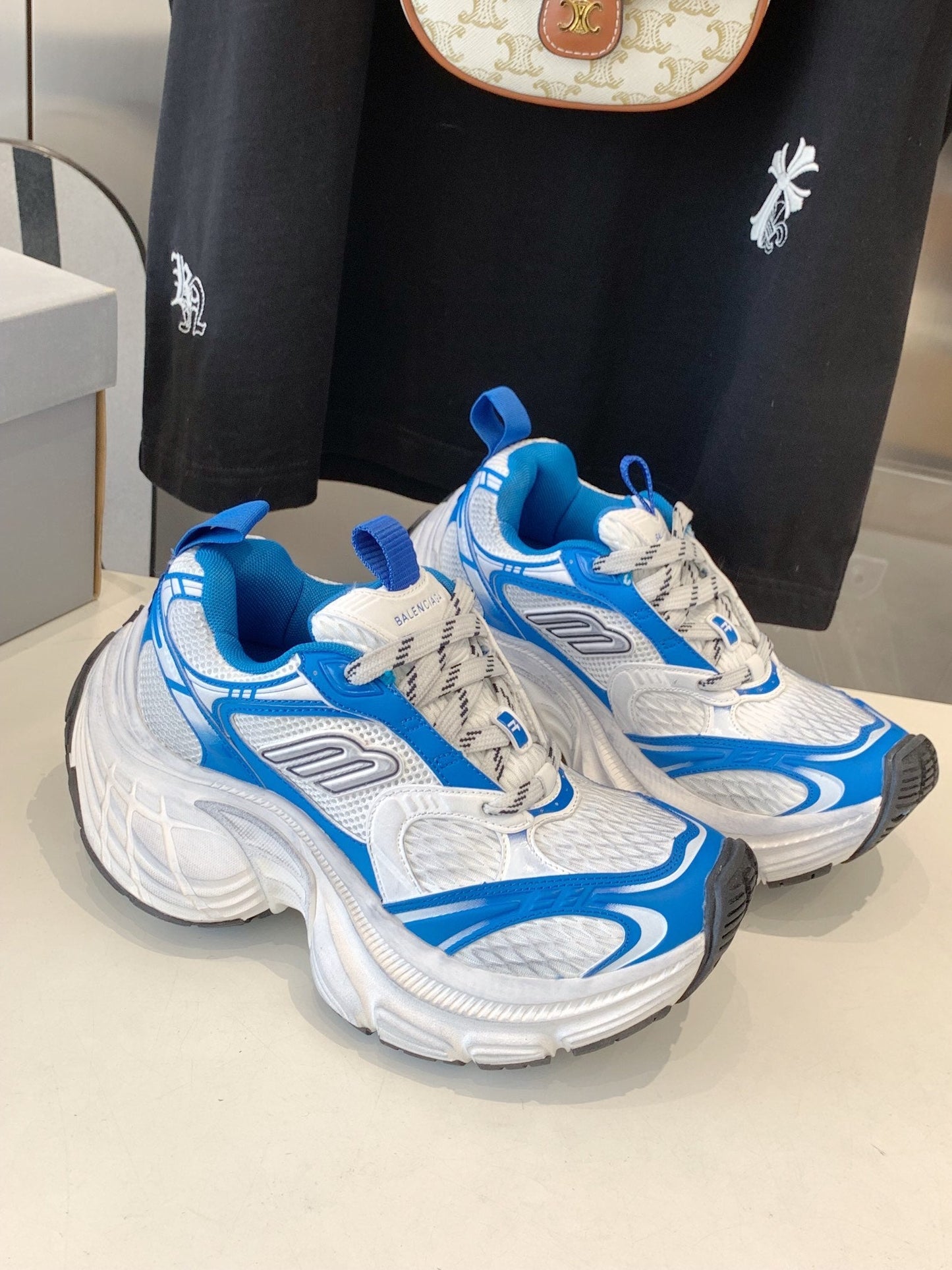 Balanciaga DAD SHOES IN WHITE MIX BLUE MESH AND CALFSKIN