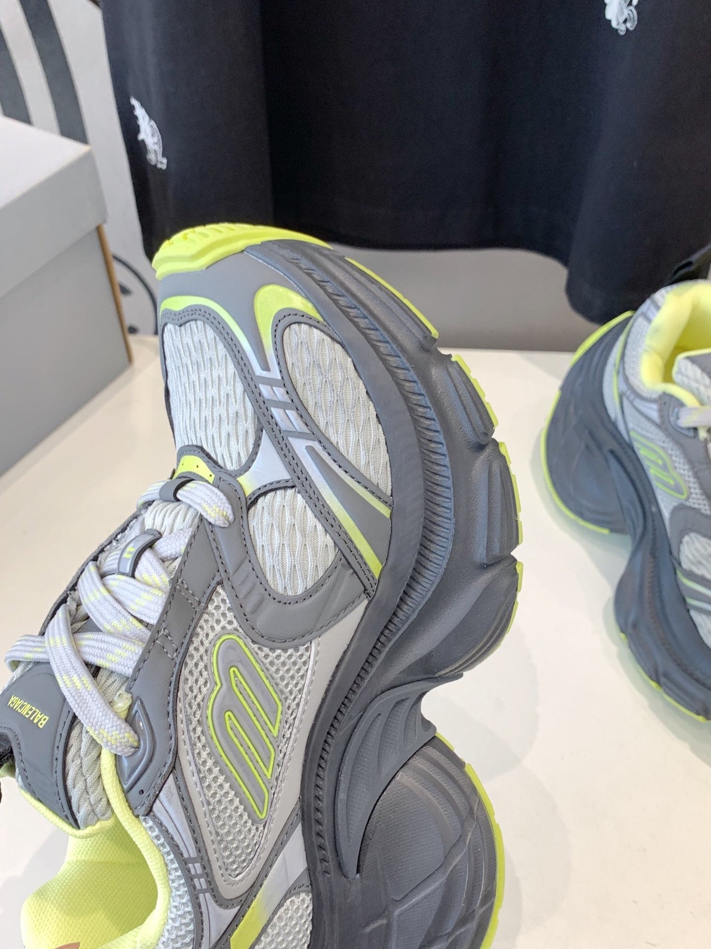 Balanciaga DAD SHOES IN GRAY MIX NEON GREEN MESH AND CALFSKIN