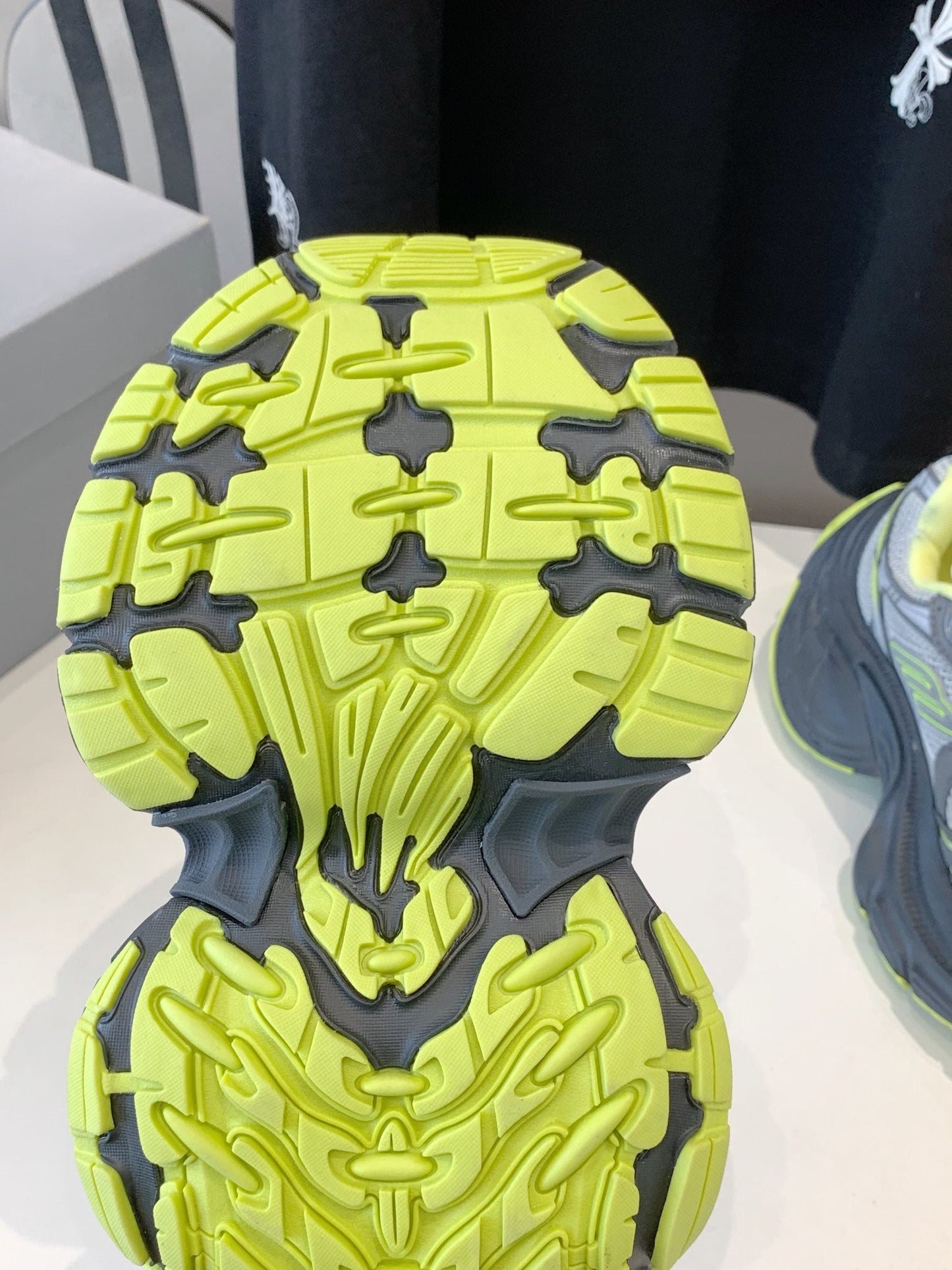 Balanciaga DAD SHOES IN GRAY MIX NEON GREEN MESH AND CALFSKIN