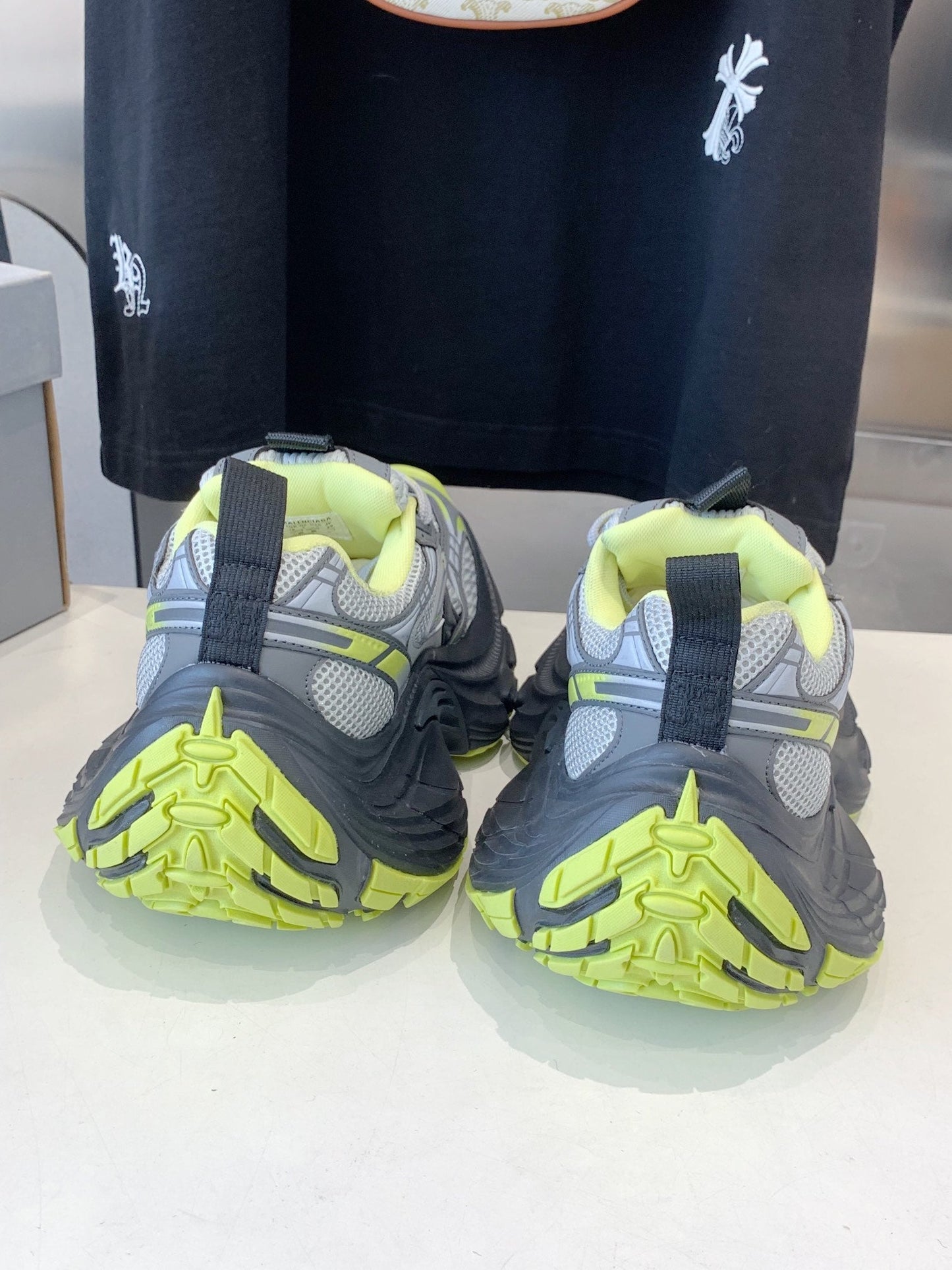 Balanciaga DAD SHOES IN GRAY MIX NEON GREEN MESH AND CALFSKIN