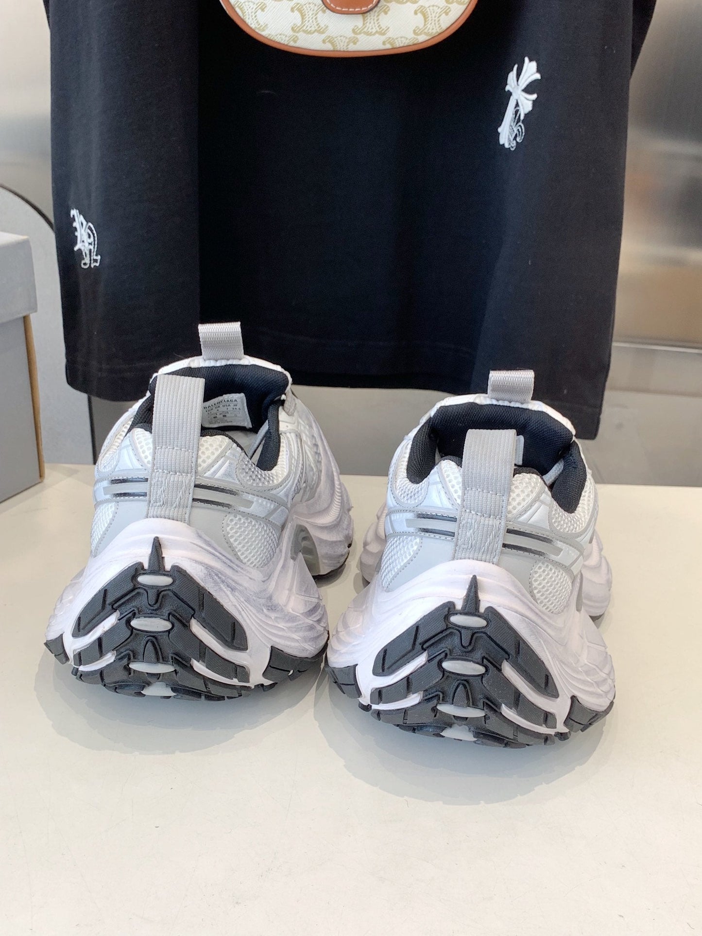 Balanciaga DAD SHOES IN SILVER WHITE MESH AND CALFSKIN