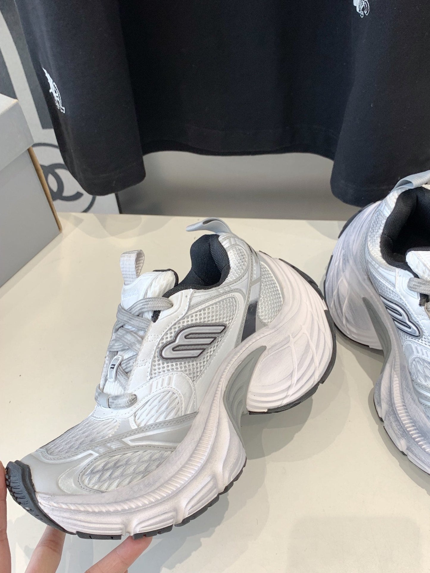Balanciaga DAD SHOES IN SILVER WHITE MESH AND CALFSKIN