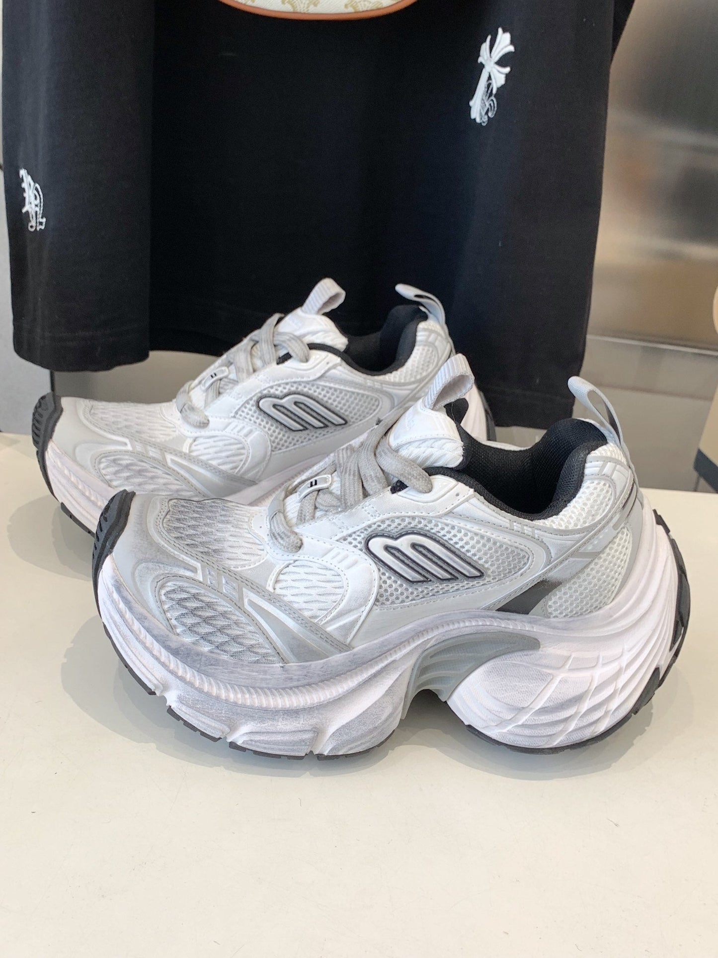 Balanciaga DAD SHOES IN SILVER WHITE MESH AND CALFSKIN