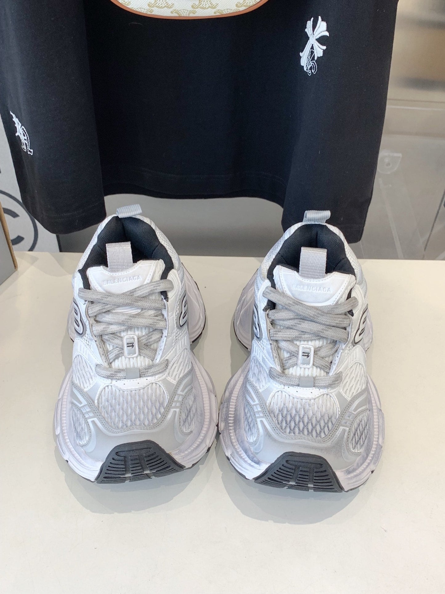 Balanciaga DAD SHOES IN SILVER WHITE MESH AND CALFSKIN