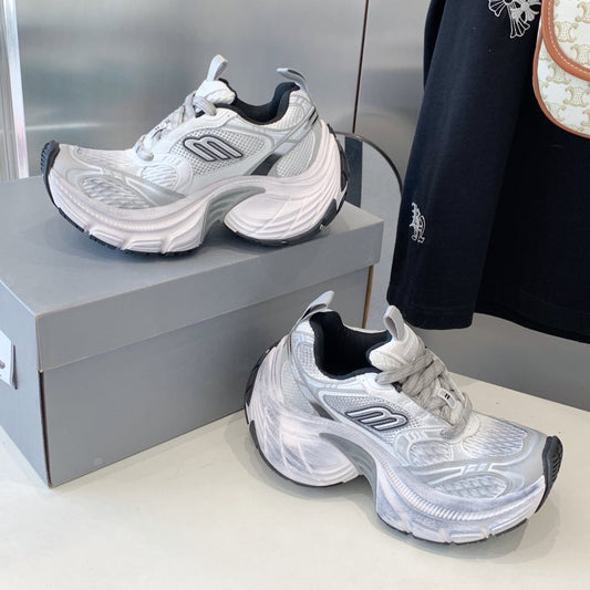 Balanciaga DAD SHOES IN SILVER WHITE MESH AND CALFSKIN