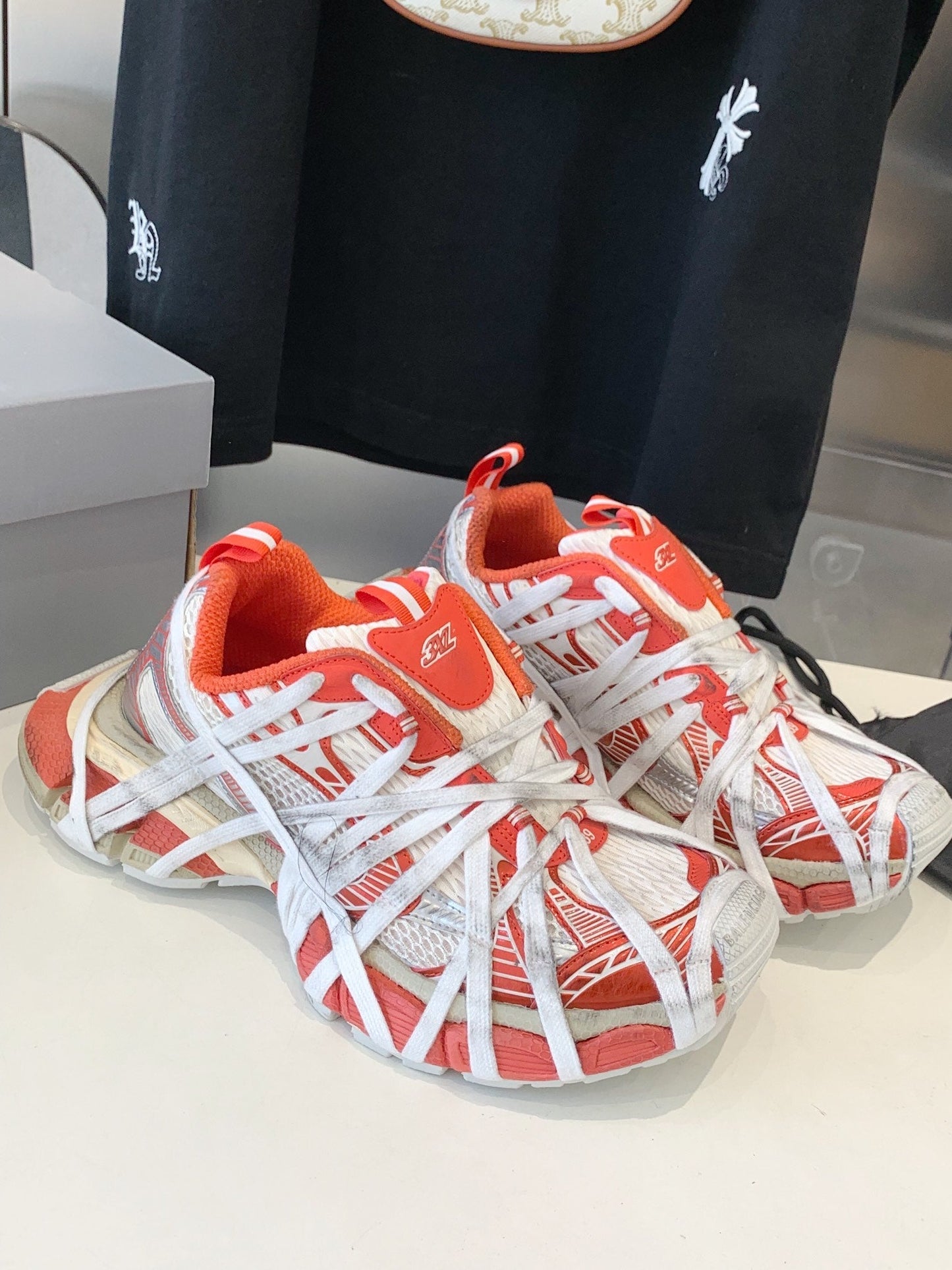 Balanciaga 3XL EXTREME LACE SNEAKER ORANGE MIX DUST WHITE AND SILVER