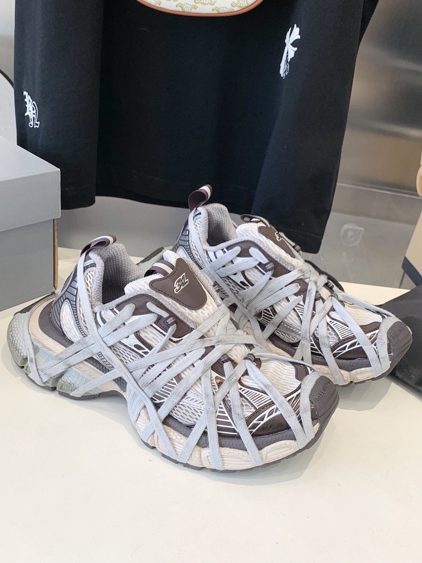 Balanciaga 3XL EXTREME LACE SNEAKER BROWN MIX DUST WHITE AND SILVER